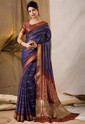 Chanderi Silk Saree in Navy Blue
