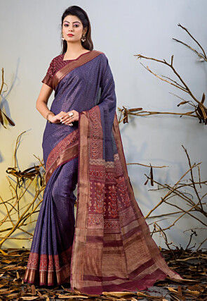 Chanderi Silk Saree in Navy Blue
