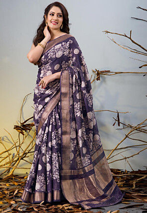 Chanderi Silk Saree in Navy Blue
