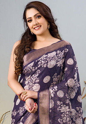 Chanderi Silk Saree in Navy Blue