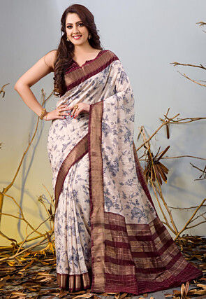 Chanderi Silk Saree in Off White