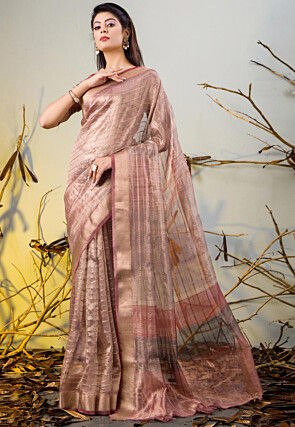 Chanderi Silk Saree in Old Rose