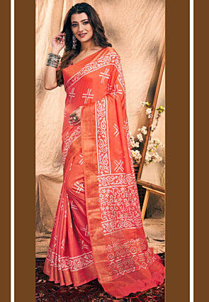 Chanderi Silk Saree in Orange