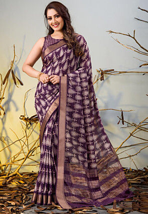 Chanderi Silk Saree in Purple