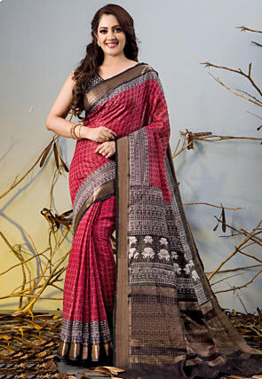Chanderi Silk Saree in Red and Black