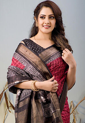 Chanderi Silk Saree in Red and Black