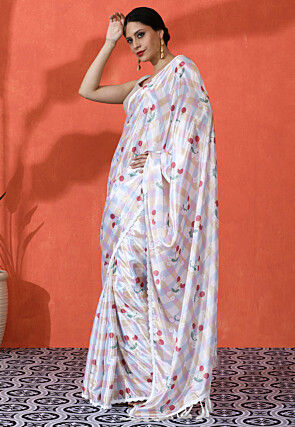 Check Printed Chinon Chiffon Saree in Multicolor
