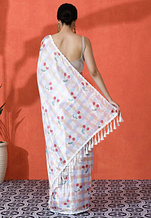 Check Printed Chinon Chiffon Saree in Multicolor