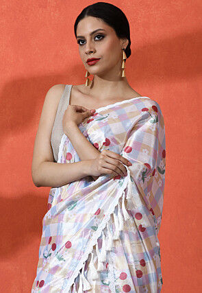 Check Printed Chinon Chiffon Saree in Multicolor