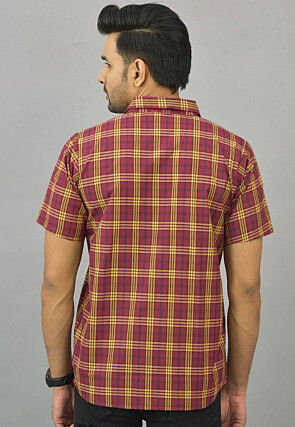 Check Printed Cotton Flex Shirt in Red