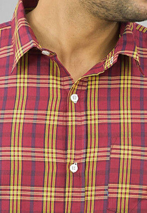 Check Printed Cotton Flex Shirt in Red