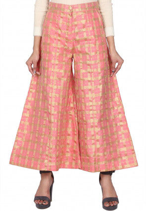 Checkered Chanderi Cotton Palazzo in Pink