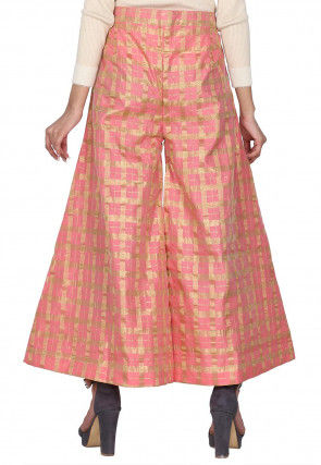 Checkered Chanderi Cotton Palazzo in Pink