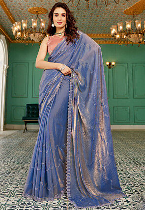 Embellished Chiffon Saree in Blue