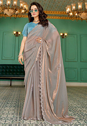 Embellished Chiffon Saree in Grey