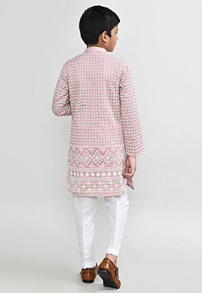 Chikankari Art Silk Kurta Set in Pink