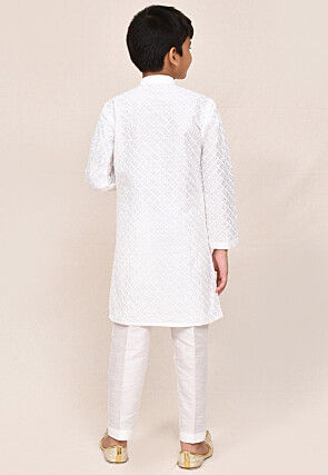 Chikankari Art Silk Kurta Set in White