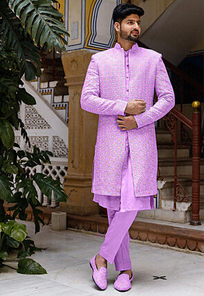 Chikankari Georgette Sherwani in Light Purple