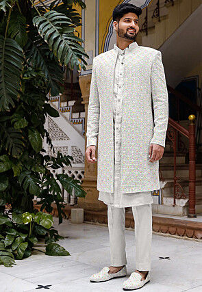 Chikankari Georgette Sherwani in Off White