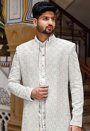 Chikankari Georgette Sherwani in Off White