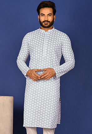Chikankari Cotton Kurta in Grey