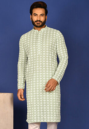 Chikankari Cotton Kurta in Pastel Green