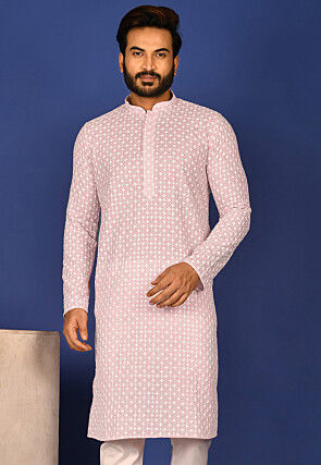 Chikankari Cotton Kurta in Peach
