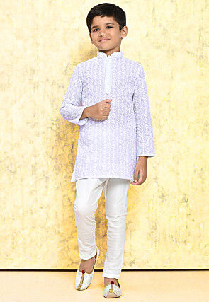 Chikankari Cotton Kurta Set in Light Purple