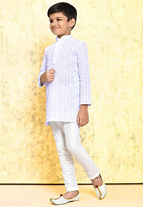Chikankari Cotton Kurta Set in Light Purple