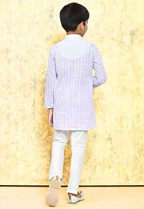 Chikankari Cotton Kurta Set in Light Purple