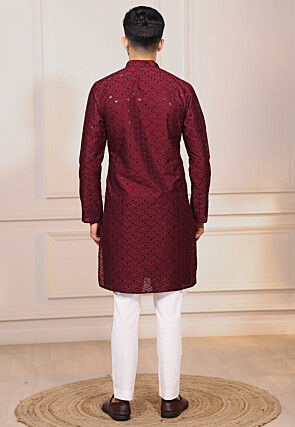 Chikankari Cotton Kurta Set in Maroon