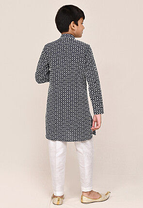 Chikankari Cotton Kurta Set in Navy Blue