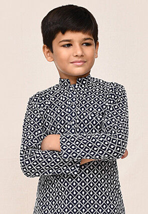 Chikankari Cotton Kurta Set in Navy Blue