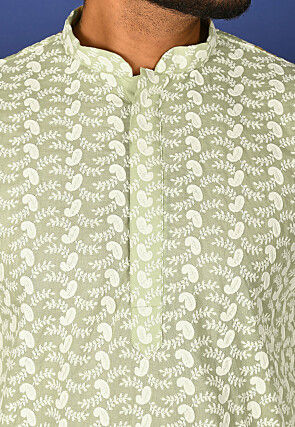 Chikankari Cotton Kurta Set in Pastel Green