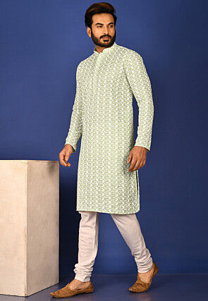 Chikankari Cotton Kurta Set in Pastel Green