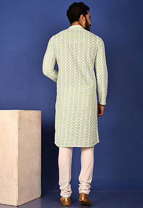 Chikankari Cotton Kurta Set in Pastel Green