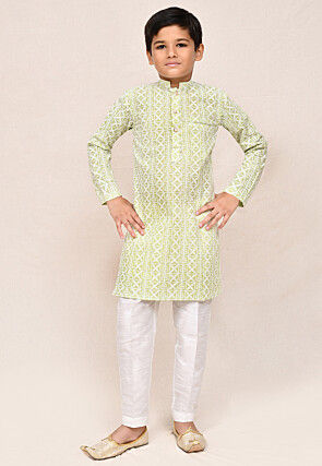 Chikankari Cotton Kurta Set in Pastel Green