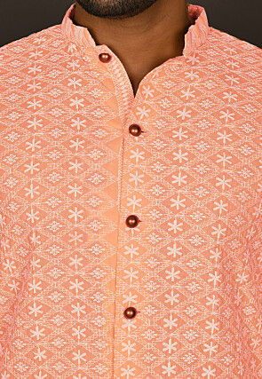 Chikankari Cotton Kurta Set in Peach