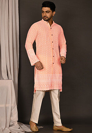 Chikankari Cotton Kurta Set in Peach
