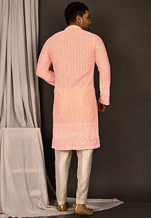 Chikankari Cotton Kurta Set in Peach