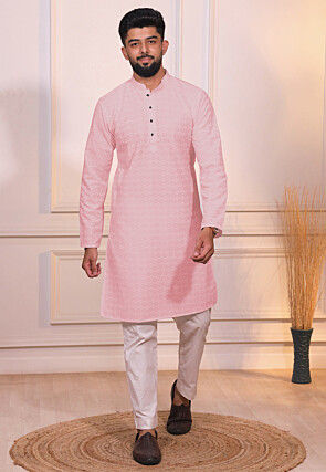 Chikankari Cotton Kurta Set in Pink