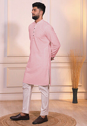 Chikankari Cotton Kurta Set in Pink