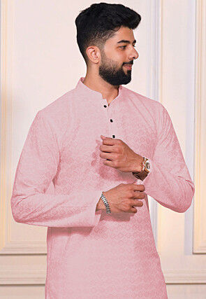 Chikankari Cotton Kurta Set in Pink