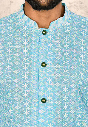Chikankari Cotton Kurta Set in Sky Blue