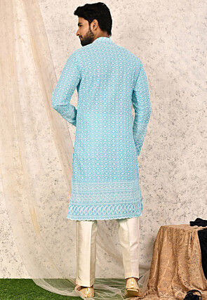 Chikankari Cotton Kurta Set in Sky Blue