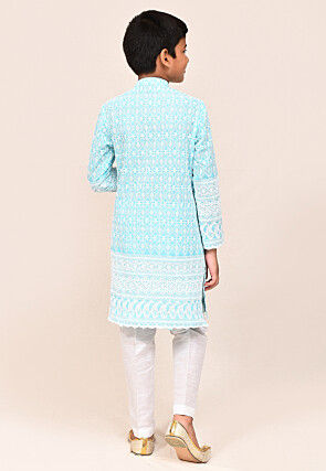 Chikankari Cotton Kurta Set in Sky Blue