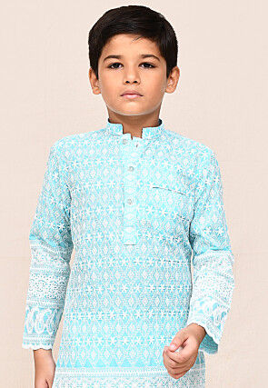 Chikankari Cotton Kurta Set in Sky Blue