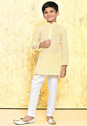 Chikankari Cotton Kurta Set in Yellow