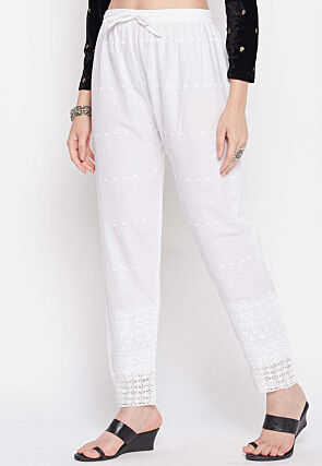 Chikankari Cotton Pant in White