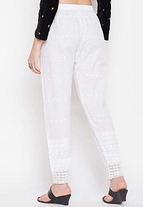 Chikankari Cotton Pant in White